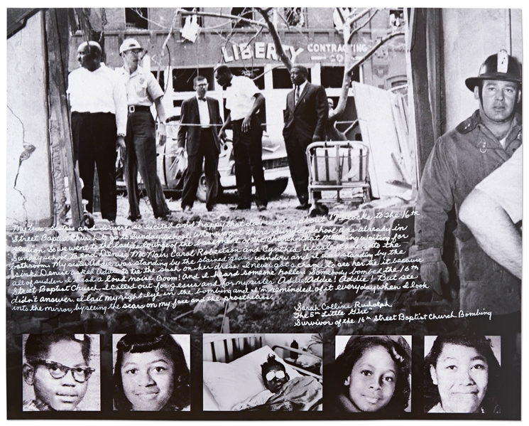 Sarah Collins Handwritten & Signed 20 x 16 Photo Essay on Surviving the 16th Street Church Baptist Bombing in 1963 -- Collins is "The 5th Little Girl" Lone Survivor