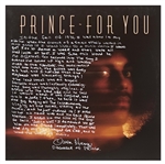 Princes First Album "For You" with Handwritten Recollection by Owen Husney, the Man Who Discovered Prince -- "The musicianship was top notch, the guitar was funky as hell"