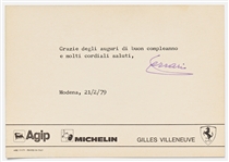 Enzo Ferrari Signed Postcard -- Scuderia Ferrari Postcard from 1979 Features Gilles Villeneuve for Ferrari's Formula One Team