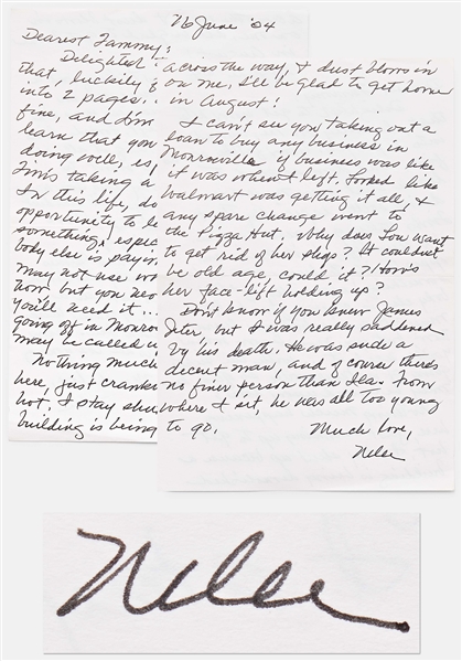 Harper Lee Autograph Letter Signed About Monroeville, Alabama -- ''...business in Monroeville...Walmart was getting it all, & any spare change went to the Pizza Hut...''