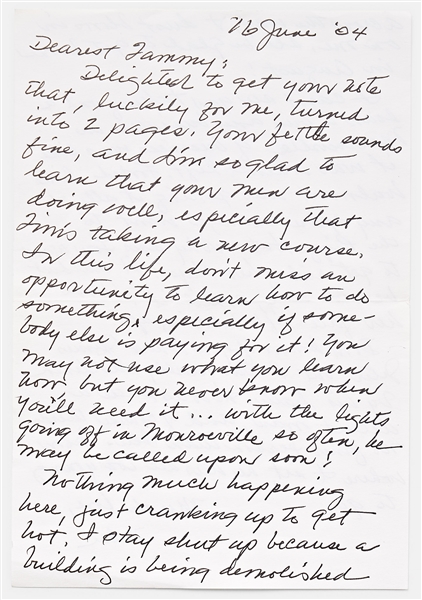 Harper Lee Autograph Letter Signed About Monroeville, Alabama -- ''...business in Monroeville...Walmart was getting it all, & any spare change went to the Pizza Hut...''