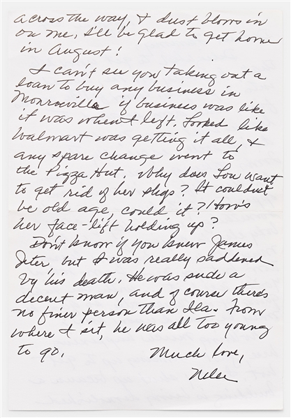 Harper Lee Autograph Letter Signed About Monroeville, Alabama -- ''...business in Monroeville...Walmart was getting it all, & any spare change went to the Pizza Hut...''