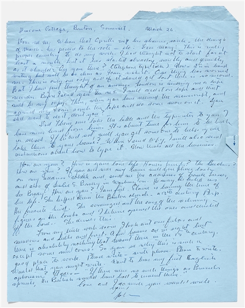 John Steinbeck Autograph Letter Signed ''John Steinbeck'' -- From England Opening with ''Canterbury Tales'', ''Whan that Aprille wip his shoures soote - The droghte of March hath perced to the roote''