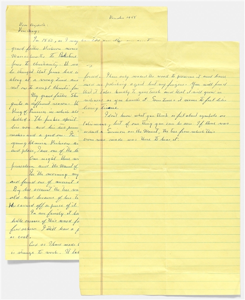 John Steinbeck Autograph Letter Draft Revealing that His Family Was One of the Very Early Christian Settlers of Palestine in 1850 