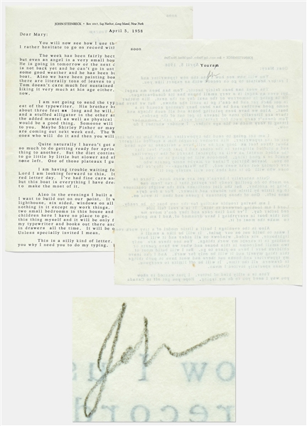 John Steinbeck Letter Signed from Sag Harbor, New York -- I built a little model of a tiny work room...It will be like a small lighthouse...and it will have nothing in it except my work things