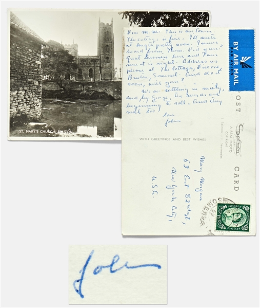 John Steinbeck Autograph Postcard Signed -- "...by George, the words are beginning to roll! And they will too!..."