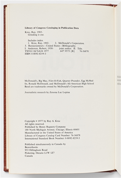 Ray Kroc Signed Copy of ''Grinding It Out: The Making of McDonald's'' -- Near Fine Condition
