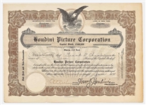 Harry Houdini Signed Stock Certificate to the Houdini Picture Corporation with Extremely Bold Signature -- With University Archives COA