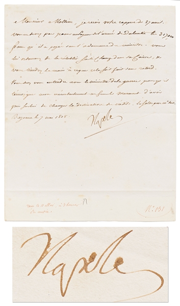 Napoleon Bonaparte Letter Signed Napoleon -- Penned the Same Day that Napoleon Forced the Abdications of King Charles IV and Ferdinand VII of Spain