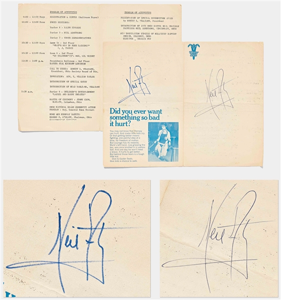 Neil Armstrong Twice-Signed Easter Seals Program -- With JSA COA