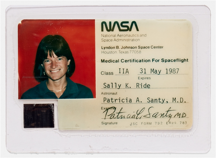 Sally Ride's Personally Owned ''Medical Certification for Spaceflight'' NASA ID Card
