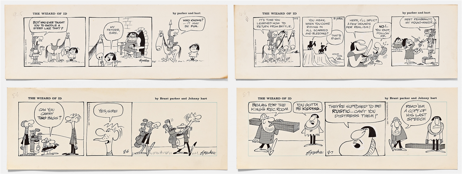 Lot of Four Wizard of Id Comic Strips from 1965-1975