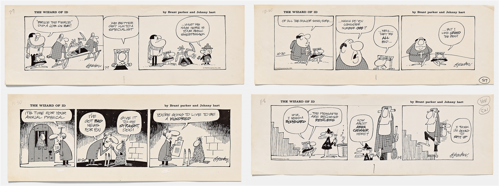 Lot of Four Wizard of Id Comic Strips from 1975