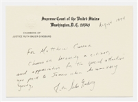 Ruth Bader Ginsburg Autograph Note Signed on U.S. Supreme Court Cardstock -- Cheers on becoming a citizen