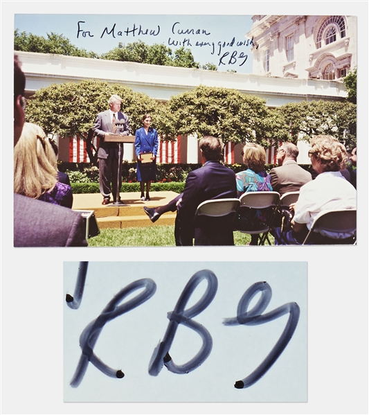 Ruth Bader Ginsburg Initialed Photo "RBG" -- From the Press Conference with Bill Clinton Announcing Her Nomination to the Supreme Court