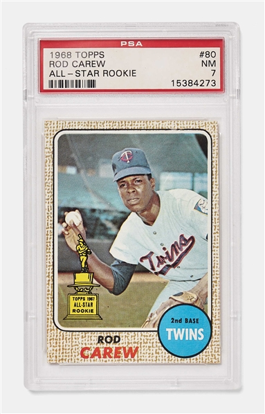Rod Carew 1968 Topps All Star Rookie Card #80 -- PSA Graded Near Mint 7