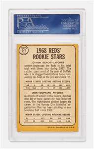 Johnny Bench  & Ron Tompkins 1968 Topps Cincinnati Reds Rookies Card #247 -- PSA Graded Excellent-Mint Plus 6.5