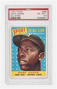 Hank Aaron 1958 Topps All Star Card #488 -- PSA Graded Very Good-Excellent Plus 4.5