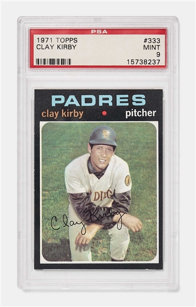 Clay Kirby 1971 Topps Card #333 -- PSA Graded Mint 9
