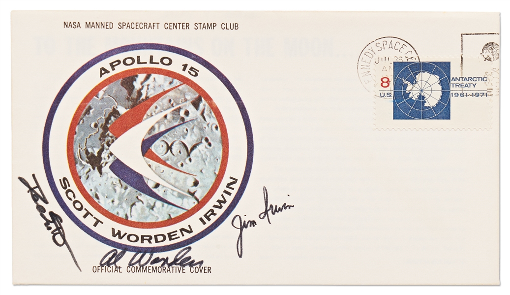 Apollo 15 Crew-Signed NASA Insurance Cover -- From Al Wordens Personal Collection, and Also With His Signed COA