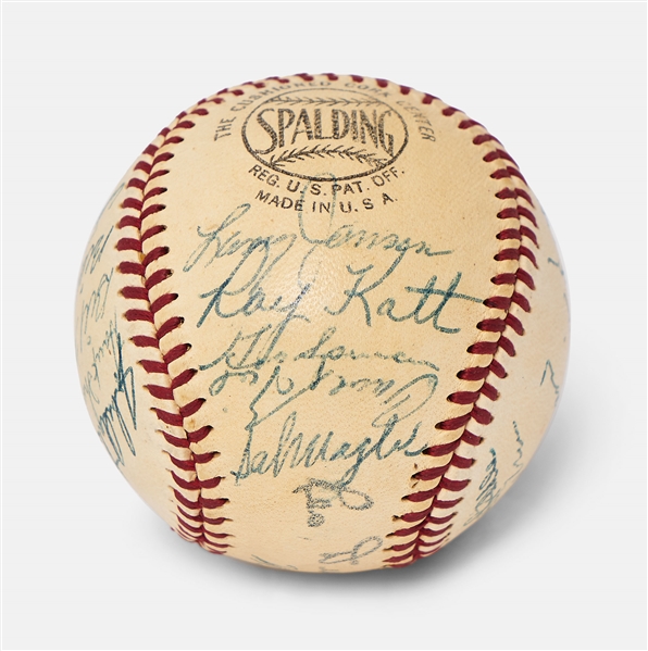 World Series Champion 1954 New York Giants Team Signed Baseball Including Willie Mays & Monte Irvin -- From the Estate of Larry Jansen -- With PSA/DNA COA