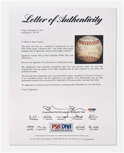 World Series Champion 1954 New York Giants Team Signed Baseball Including Willie Mays & Monte Irvin -- From the Estate of Larry Jansen -- With PSA/DNA COA