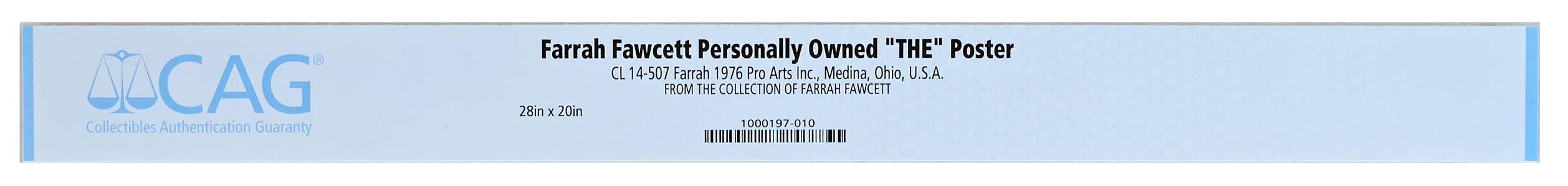 Farrah Fawcett's ''The Poster'' That Defined a Decade -- Likely a First Edition & From the Personal Collection of Farrah, as Authenticated by CAG