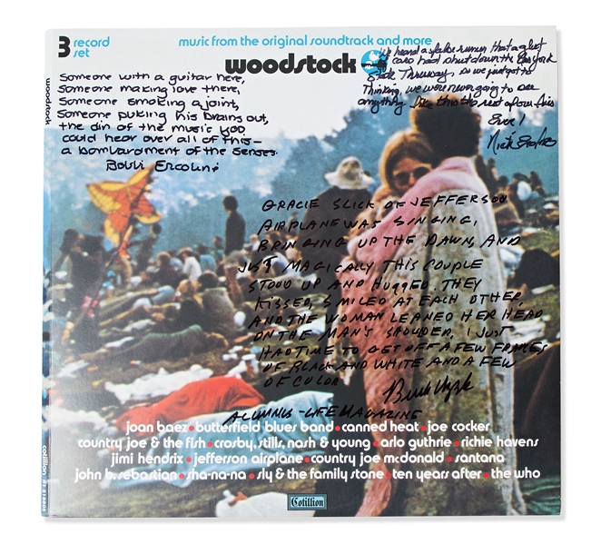 Woodstock Album Signed by Photographer Burk Uzzle & the Iconic Couple -- ...Someone with a guitar here, someone making love there, someone smoking a joint...a bombardment of the senses...