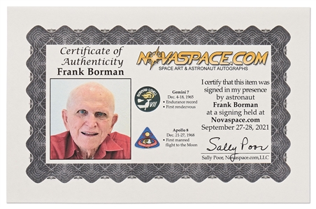 Frank Borman Signed NASA Report on Moon Rocks -- With Novaspace COA