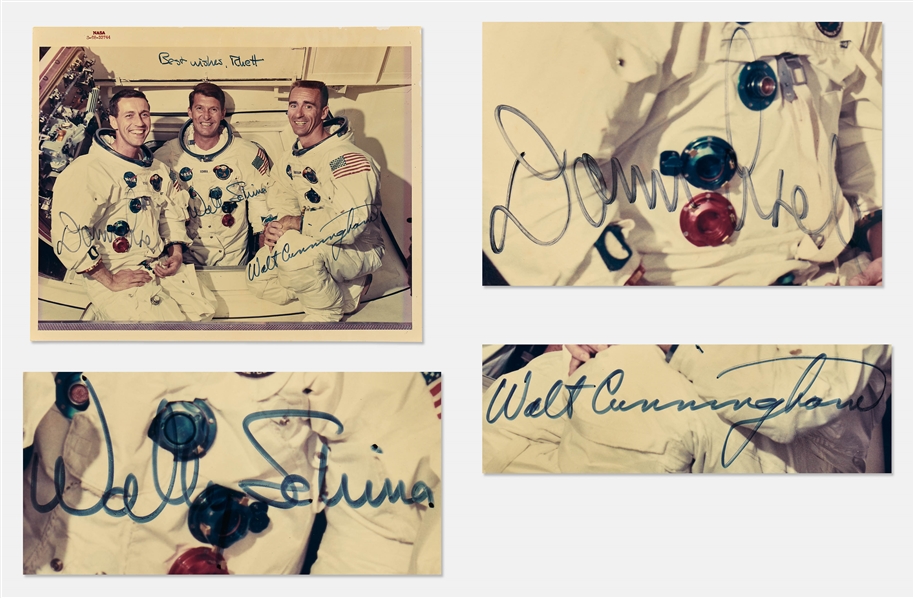 Apollo 7 Crew-Signed Red-Number White Spacesuit Photo