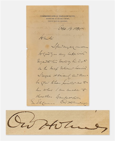 Supreme Court Justice Oliver Wendell Holmes. Jr. Autograph Letter Signed, Referencing the Civil War Battle of Antietam Where He Was Severely Wounded by a Bullet to the Neck