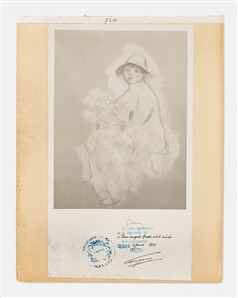 Pierre-Auguste Renoir Signed Print of a Study for His 1885 Painting ''Maternite'' -- Signature Witnessed by the Mayor of Cagnes, France in 1909 & Used to Authenticate Renoir's Artwork
