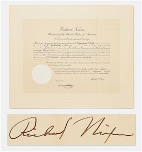Richard Nixon Appointment Signed as President for the Now-Defunct U.S. Civil Service Commission -- With PSA COA