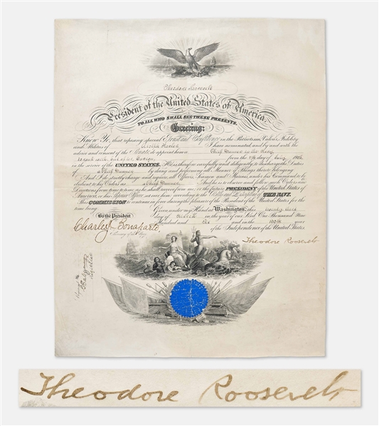 Theodore Roosevelt U.S. Naval Appointment Signed as President -- Roosevelt Appoints a Chief Gunner in the U.S. Navy