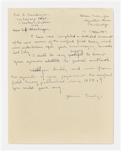Erwin Schrodinger Autograph Letter Signed, Frustrated with a Fellow Physicist Regarding His Work on Unified Field Theory -- ''...check...whether your astonishingly brief reasoning is really valid...''