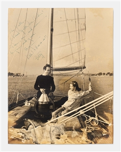 Humphrey Bogart & Lauren Bacall Signed 10.5'' x 13.5'' Photo of the Pair Sailing on the Santana