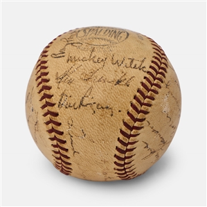 1947 New York Giants Team Signed Baseball -- 24 Signatures of Bobby Thomson, John Mize, Larry Jansen, Monte Kennedy, Sheldon Jones, Buddy Kerr, Andy Hansen, Sid Gordon & More