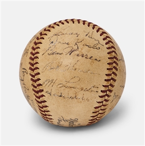 1947 New York Giants Team Signed Baseball -- 24 Signatures of Bobby Thomson, John Mize, Larry Jansen, Monte Kennedy, Sheldon Jones, Buddy Kerr, Andy Hansen, Sid Gordon & More