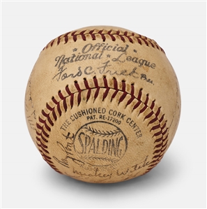 1947 New York Giants Team Signed Baseball -- 24 Signatures of Bobby Thomson, John Mize, Larry Jansen, Monte Kennedy, Sheldon Jones, Buddy Kerr, Andy Hansen, Sid Gordon & More