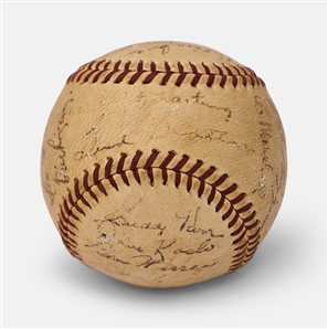 1947 New York Giants Team Signed Baseball -- 24 Signatures of Bobby Thomson, John Mize, Larry Jansen, Monte Kennedy, Sheldon Jones, Buddy Kerr, Andy Hansen, Sid Gordon & More