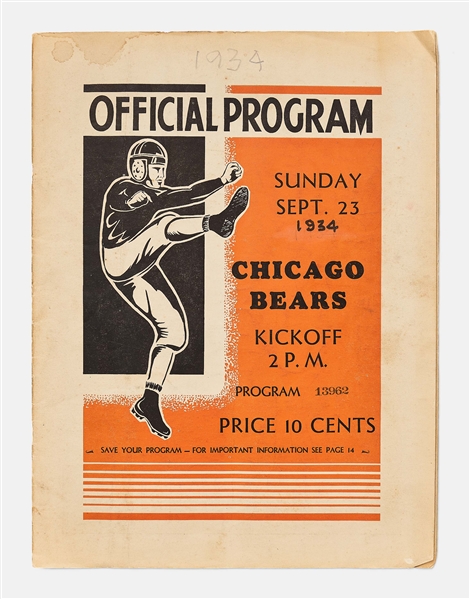 1934 NFL Green Bay Packers vs. Chicago Bears Program