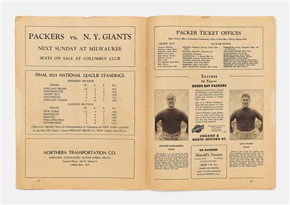 1934 NFL Green Bay Packers vs. Chicago Bears Program