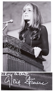 Gloria Steinem Handwritten 16 x 20 Photo with an Excerpt from Her "Address to the Women of America"