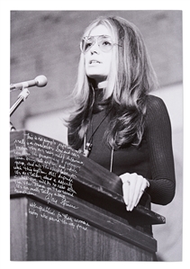 Gloria Steinem Handwritten 16'' x 20'' Photo with an Excerpt from Her Address to the Women of America