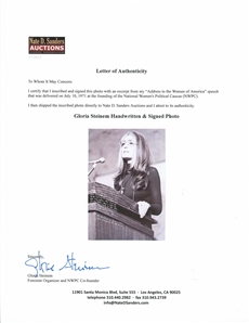 Gloria Steinem Handwritten 16'' x 20'' Photo with an Excerpt from Her Address to the Women of America