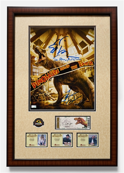 Jurassic Park Cast-Signed 11 x 14 Photo -- Signed by Sam Neill, Jeff Goldblum & Laura Dern