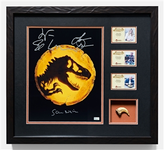 Jurassic Park Cast-Signed 11 x 14 Photo -- Signed by Sam Neill, Jeff Goldblum & Laura Dern