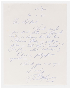''Raiders of the Lost Ark'' Villain Ronald Lacey Autograph Letter Signed from 1981 Shortly After ''Raiders'' Premiered -- With PSA COA