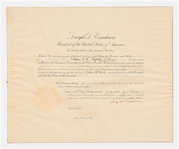 Dwight Eisenhower Document Signed as President -- Eisenhower Appoints a Member to the U.S. Permanent Committee for the Oliver Wendell Holmes Devise, Established in 1955 to Document the Supreme Court