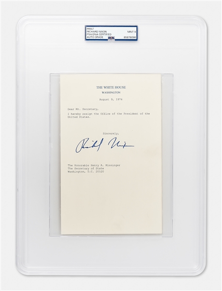Richard Nixon Signed Souvenir Presidential Resignation -- Encapsulated by PSAEncapsulated by PSA with Nixons Signature Graded 9